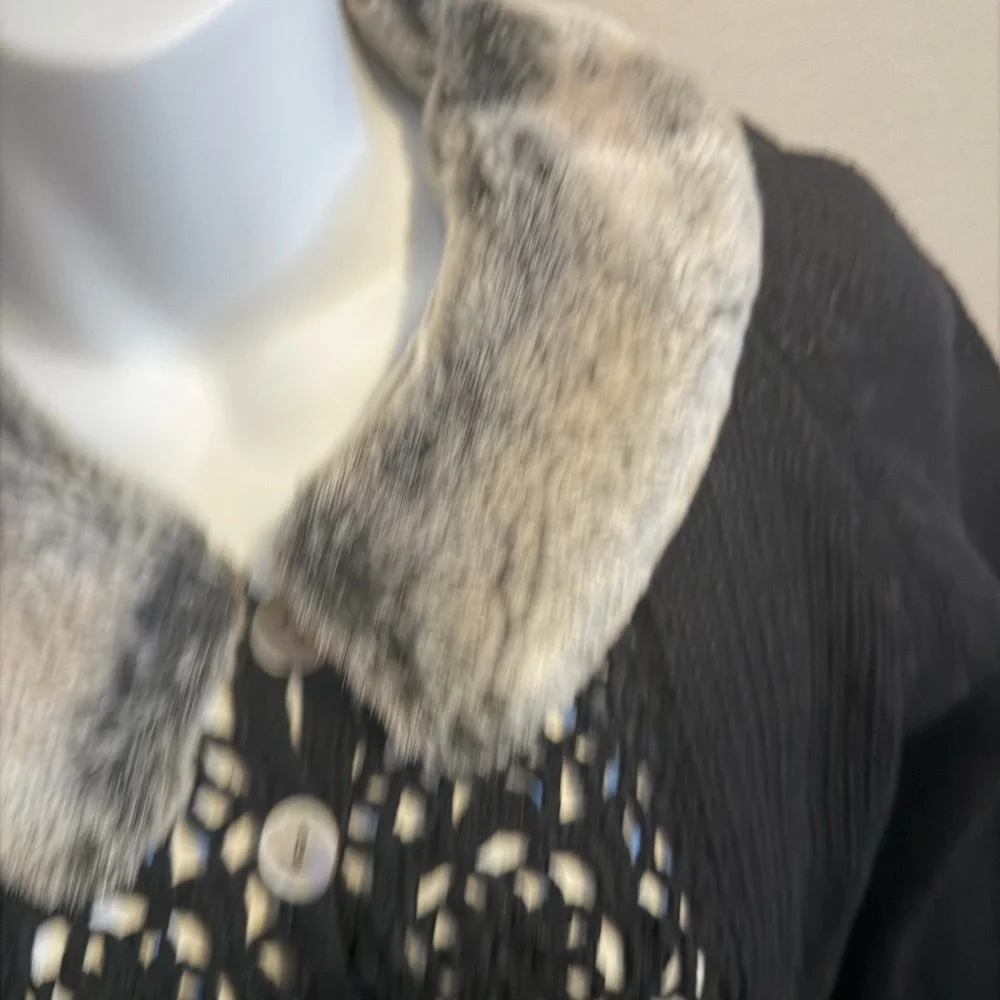 Vintage April Cornell crochet cardigan open knit rosettes cottage core witchy S - Picture 2 of 6